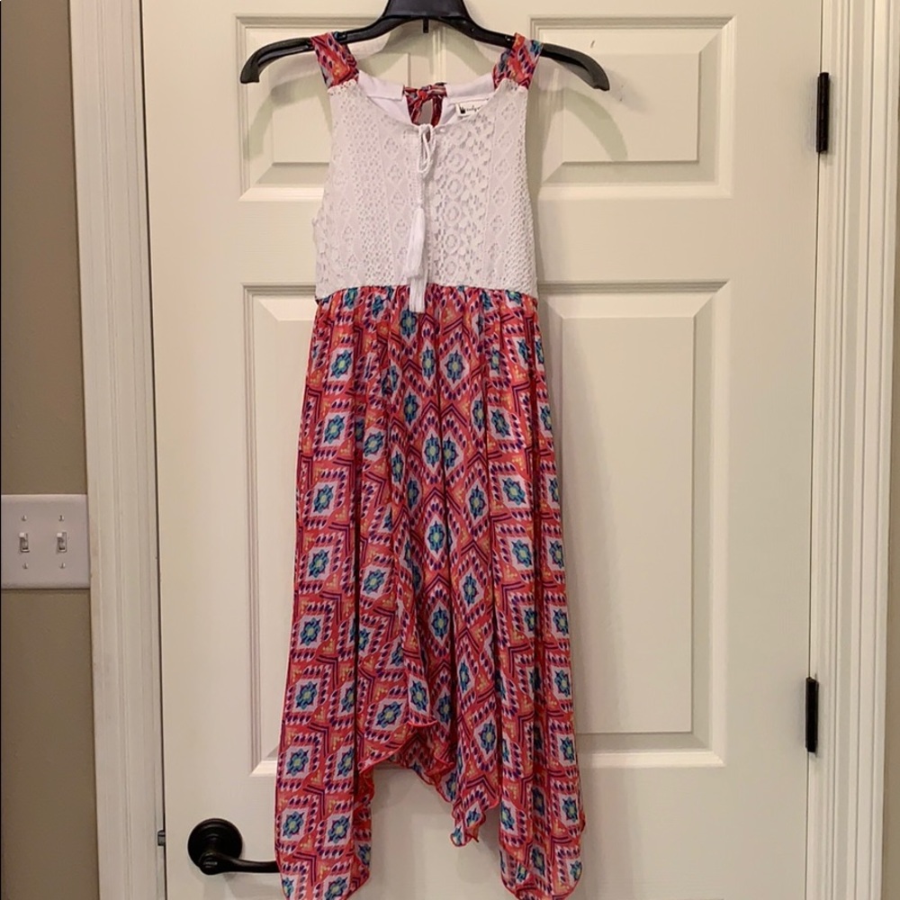 Girls size 10 Handkerchief hem tie neck dress